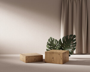 3D rendering platform podium with plant product presentation background
