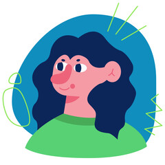 Flat profile picture, profile portrait, cartoon woman head, simple style