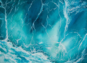 Ocean, water, sea, blue water, watercolor