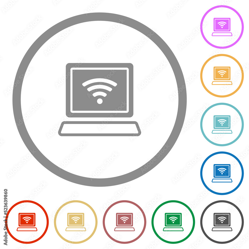 Poster laptop computer with wireless symbol alternate flat icons with outlines