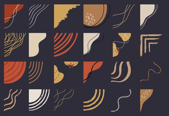 Set of Contemporary colorful corner in boho style. Modern aesthetic elements. Vector corners for card, postcard, cover in vintage style