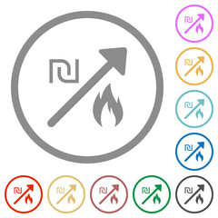 Rising gas energy israeli New Shekel prices flat icons with outlines