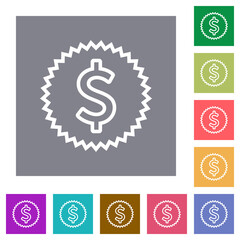 American dollar sticker outline square flat icons