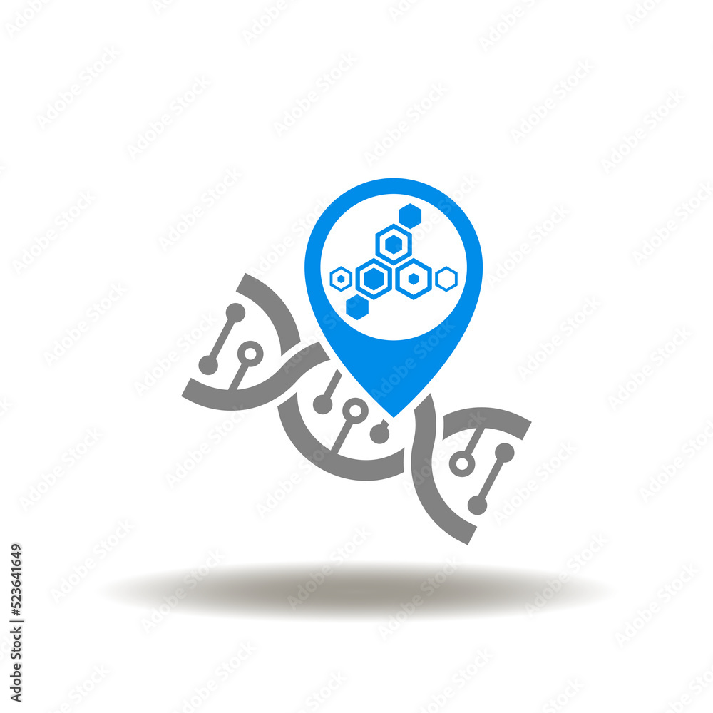 Aufkleber vector illustration of dna helix and location map pointer with molecules. icon of medicine science r