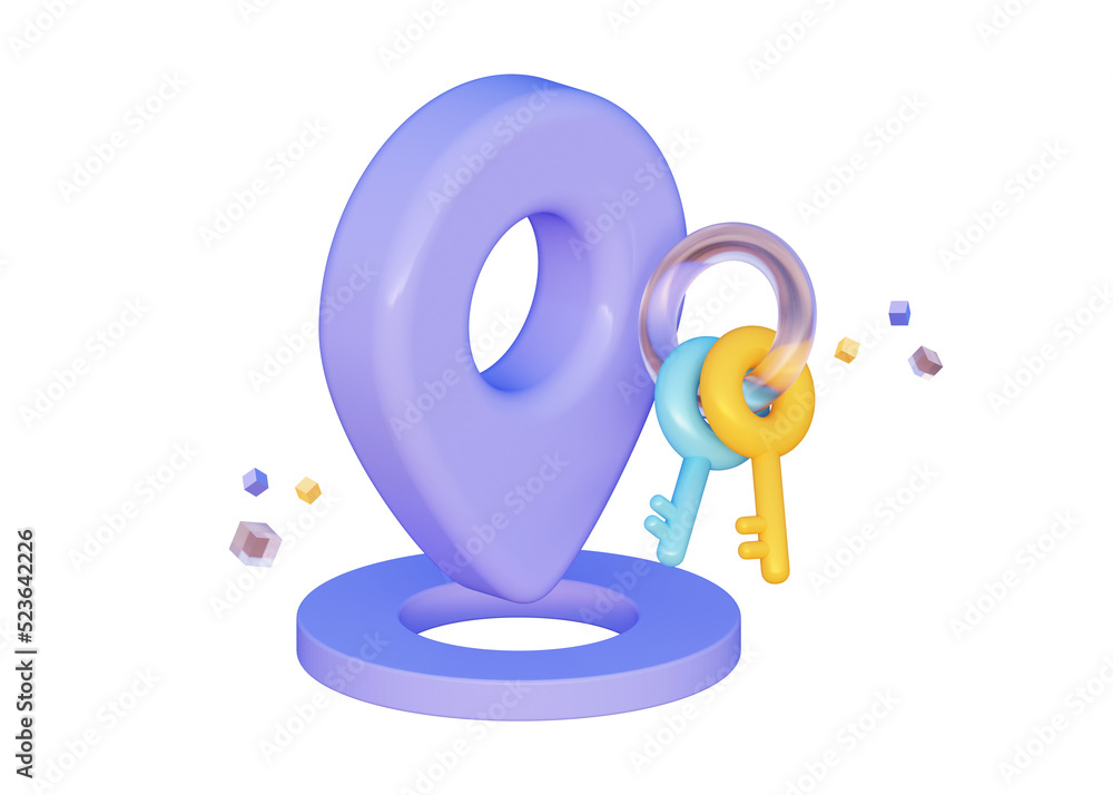 Poster purple direction indicator of gps navigation and location movement. 3d rendering illustration.