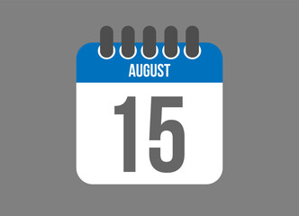 15 calendar august. Calendar icon for August days in blue color on dark background.