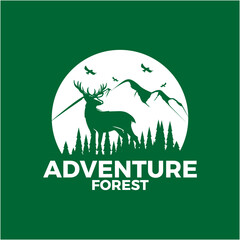 Logo for Adventure ,deer, Emblems and Badges. Forest Vector Illustration Design Template