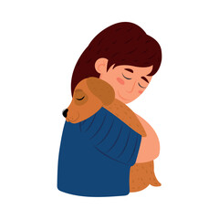 woman hugging dog