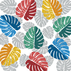 Fototapeta na wymiar Abstract nature background. Modern floral tropical pattern. Colorful monstera leaves with shadow on white backdrop. Vector illustration. 