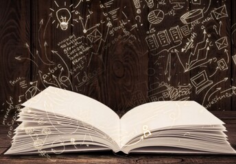 Business inscription coming out from an open book on the desk