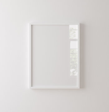 White painted wooden frame mockup close up on white wall, 3d render
