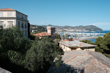 Fototapeta na wymiar city panorama of Imperia seen from Porto Maurizio with the marina