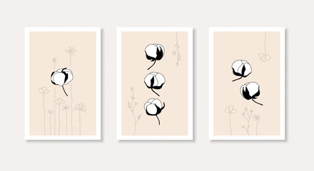 Set of three cotton flowers wall art