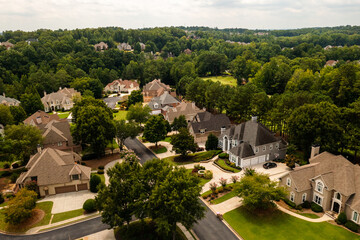 Aerial Panoramic view of an upscale suburbs in USA - obrazy, fototapety, plakaty