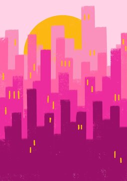 Big Pink City Illustration. Illustration For Background And Wallpaper.