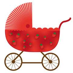 truskawka wózek dla dzieci dziecięcy bebe bobas lalka koła zielony clipart - obrazy, fototapety, plakaty