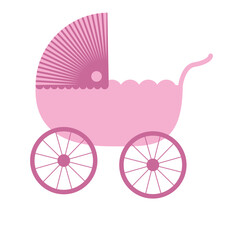wózek dla dzieci dziecięcy dziewczynka lalka koła róż clipart - obrazy, fototapety, plakaty