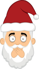 Vector illustration of the face of a cartoon santa claus covering his mouth with his hands