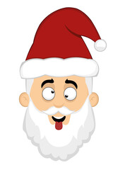 Vector illustration of the face of a cartoon santa claus with a crazy expression