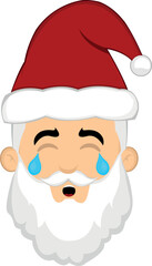 Vector illustration of a cartoon Santa Claus face with a sad expression, crying and tears falling from his eyes