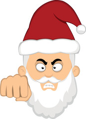 Vector illustration of the face of a cartoon santa Claus with an angry expression and giving a fist bump