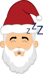 Vector illustration of the face of a cartoon santa claus sleeping
