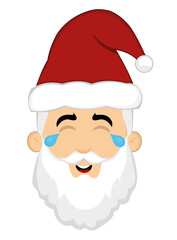 Vector illustration of the face of a cartoon Santa Claus with a happy expression, with tears of joy and laughs