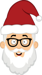 Vector illustration of the face of a cartoon santa claus with nerd glasses