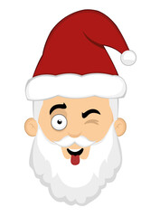 Vector illustration of the face of a cartoon santa claus winking and with his tongue out
