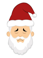 Vector illustration of a cartoon santa claus face with a sad expression