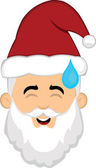 Vector illustration of the face of a cartoon santa claus with an expression of shame and a drop of sweat on his head