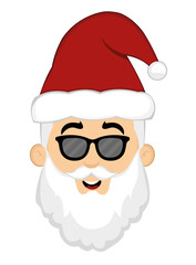 Vector illustration of the face of a cartoon santa claus with sunglasses