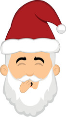 Vector illustration of the face of a cartoon Santa Claus yawning with his hand on his mouth