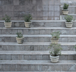 Fototapeta na wymiar Staircase with decorative pots on the steps