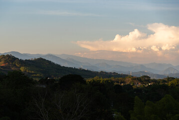 Evening light between mountains in a Colombian landscape.