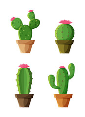 Cute cactus set vector illustraition.