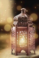 Beautiful Ramadan lantern with glittering light.  Ramzan background photo.