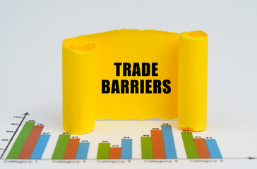Against the background of the graphs, a yellow paper plate with the inscription - Trade barriers