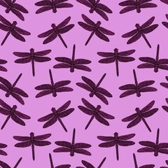Cartoon doodle butterfly seamless dragonfly line art pattern for wrapping paper and clothes kids print and linens