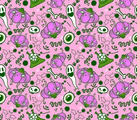 Halloween seamless pumpkins and witch hat and ghost pattern for fabrics and wrapping paper and clothes print