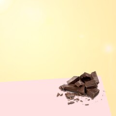 Milk chocolate on a background. Creative chocolate photography.