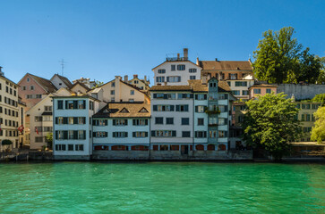 Buildings in Zurich, Switzerland, on the banks of the Limmat river