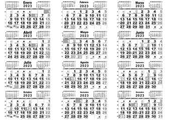 2023 calendario santos lunas España - obrazy, fototapety, plakaty