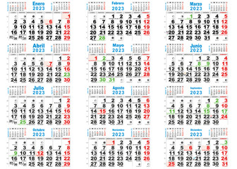 2023 calendario santos lunas España - obrazy, fototapety, plakaty