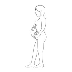 pregnant female with a baby in her belly outline style vector illustration