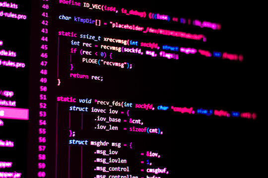 Code background. Android application programming code with Java language coding is on the screen.