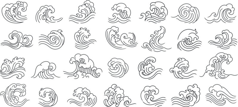 Oriental waves icons