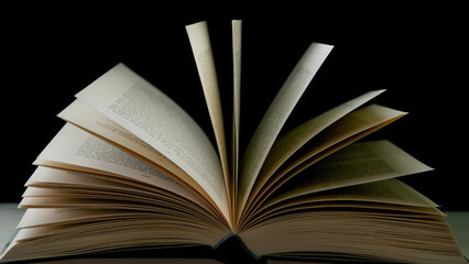 Open book on black background