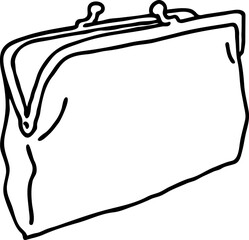 Wallet for currency money. Empty inside open purse. Finance, business and commercial theme element. Wealth symbol.  Hand drawn retro vintage vector illustration. Comic cartoon style line drawing.