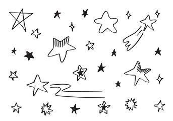 Hand drawn stars set. Star doodles collection on white background.